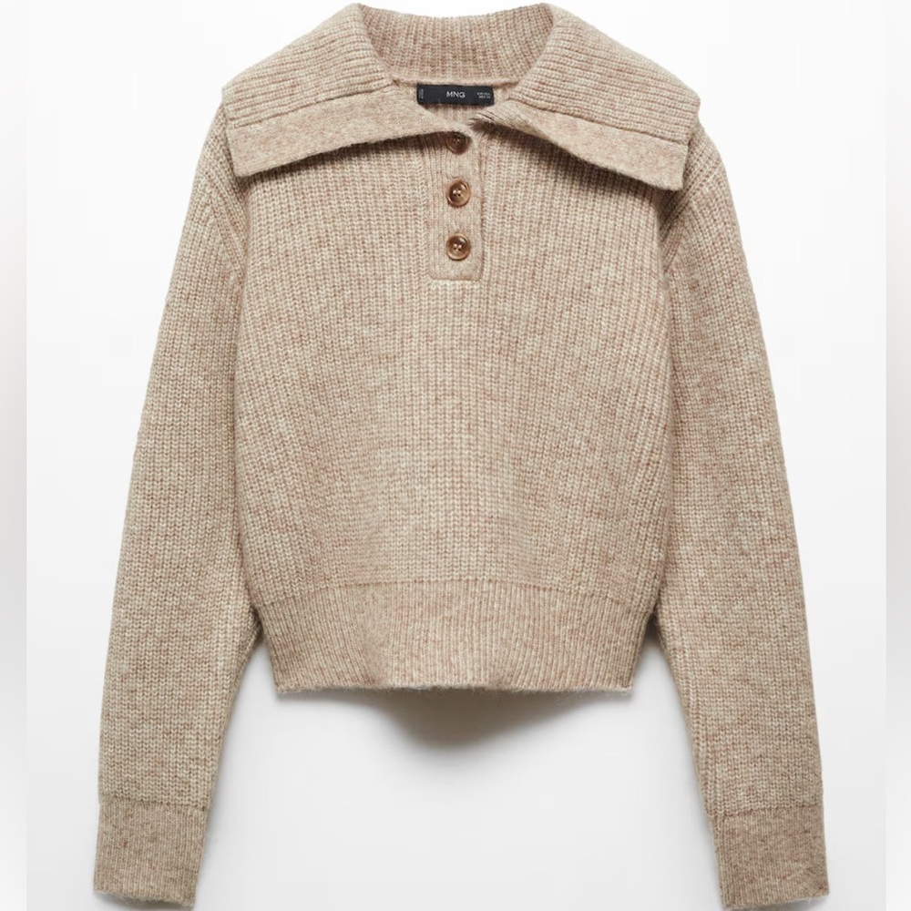 MANGO- CAMP COLLAR KNIT SWEATER